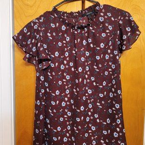 Forever 21 Burgundy Floral Back Button Shirt M